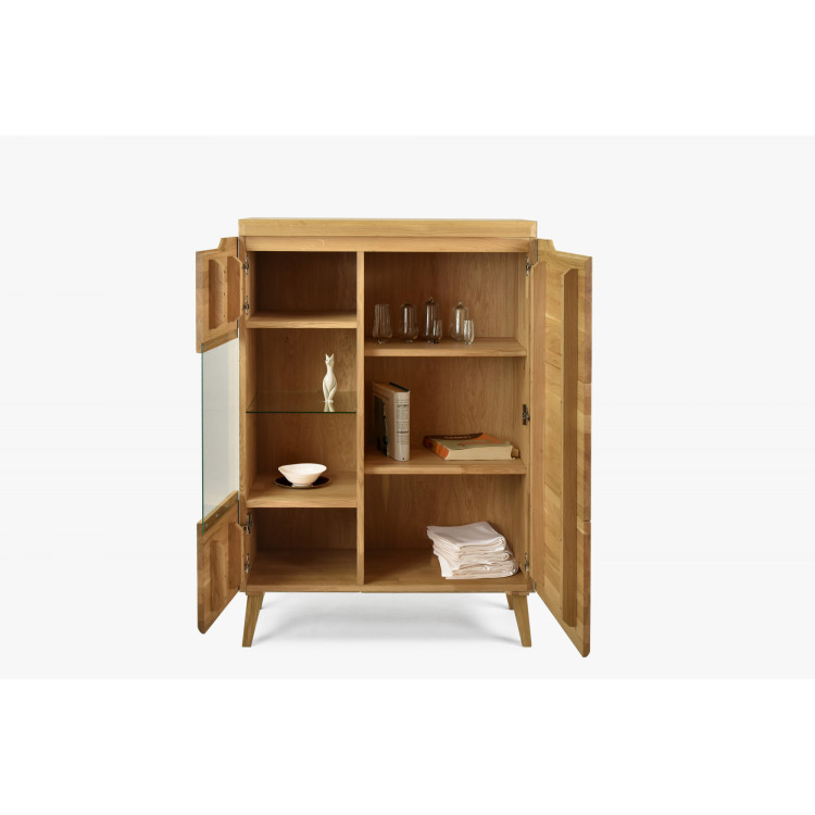 Alacsony vitrineszekrény tölgyfa tömörfából lábakon, Praha típus 45