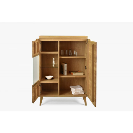 Alacsony vitrineszekrény tölgyfa tömörfából lábakon, Praha típus 45