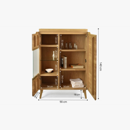 Alacsony vitrineszekrény tölgyfa tömörfából lábakon, Praha típus 45