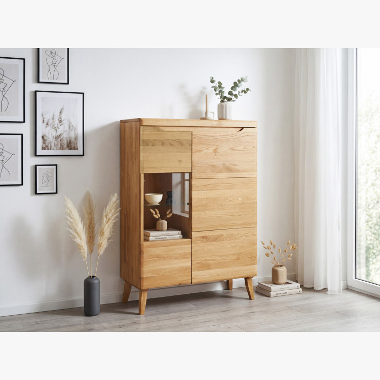 Alacsony vitrineszekrény tölgyfa tömörfából lábakon, Praha típus 45