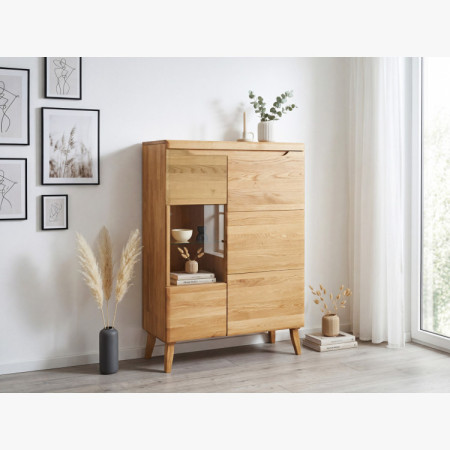 Alacsony vitrineszekrény tölgyfa tömörfából lábakon, Praha típus 45