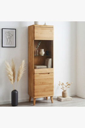 Magas tömör tölgy vitrin lábakon, Prága típus 10