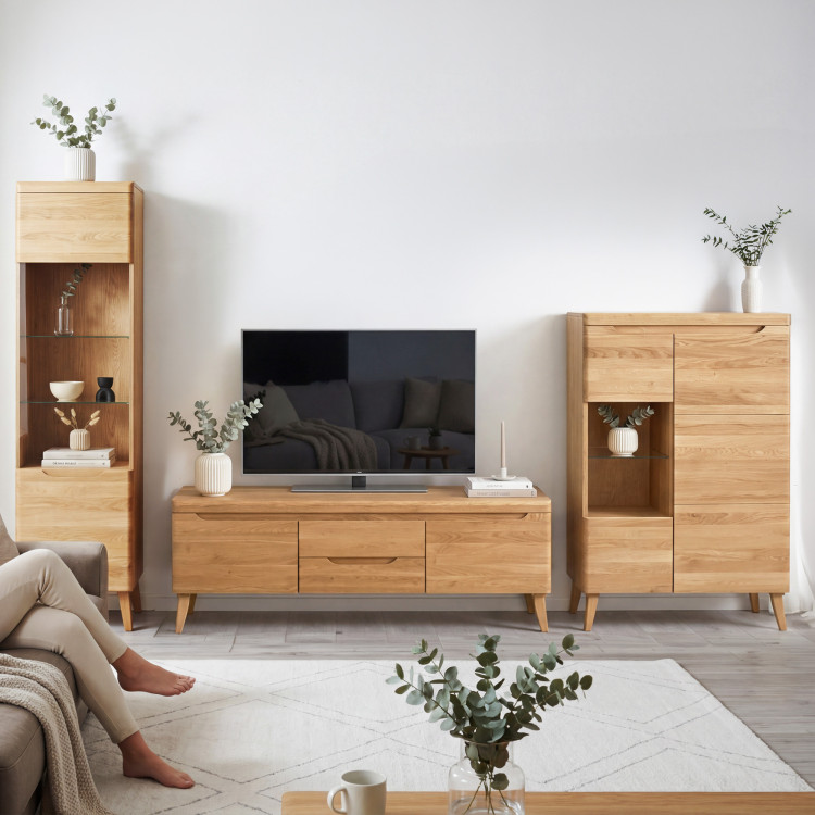 Magas tömör tölgy vitrin lábakon, Prága típus 10