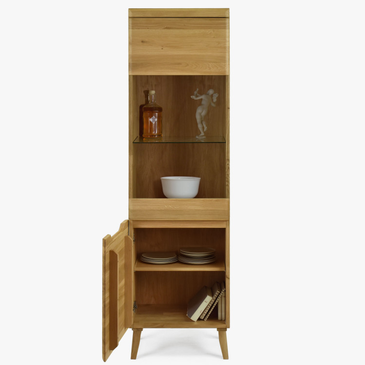 Magas tömör tölgy vitrin lábakon, Prága típus 10