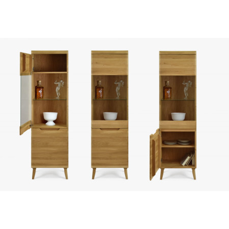 Magas tömör tölgy vitrin lábakon, Prága típus 10