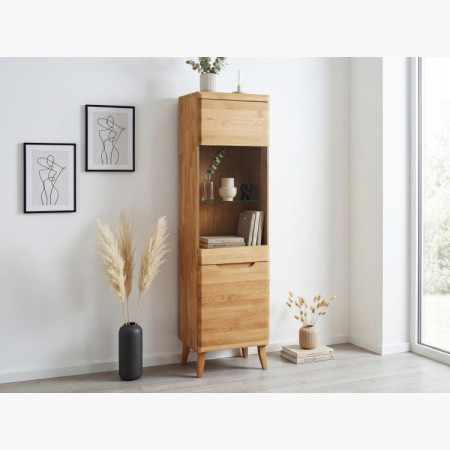 Magas tömör tölgy vitrin lábakon, Prága típus 10