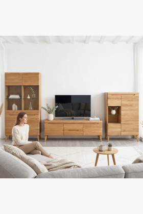 Skandináv tölgy nappali bútor lábakon álló, minimalista design