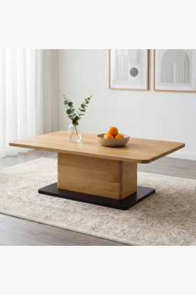 Egylábas tömör tölgy dohányzóasztal natúr fa felülettel