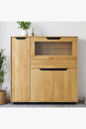 Tölgyfa tálalószekrény ajtóval és fiókkal, natúr színű
