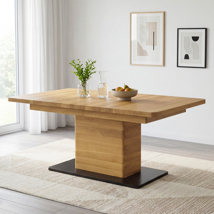 Tölgyfa kihúzható egylábú étkezőasztal