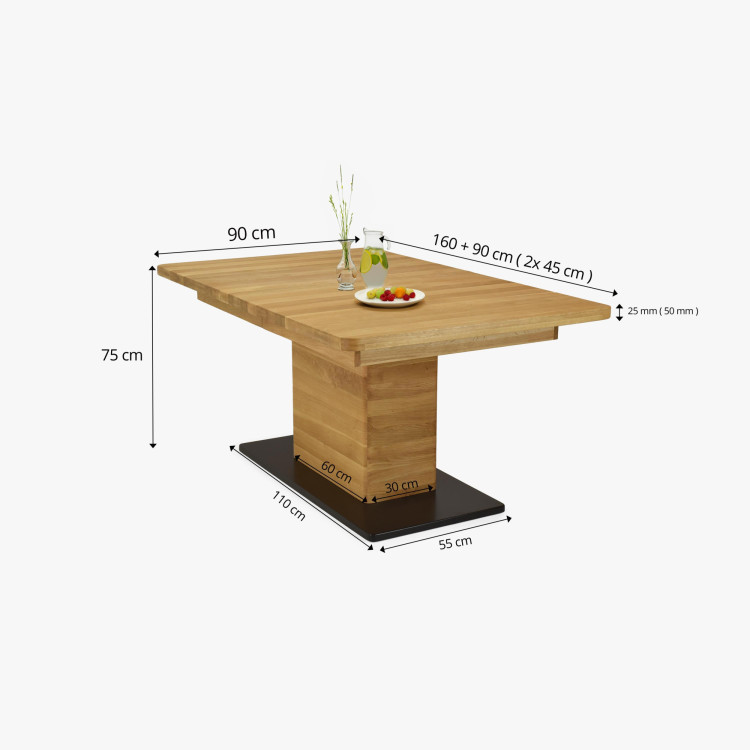 Tölgyfa kihúzható egylábú étkezőasztal