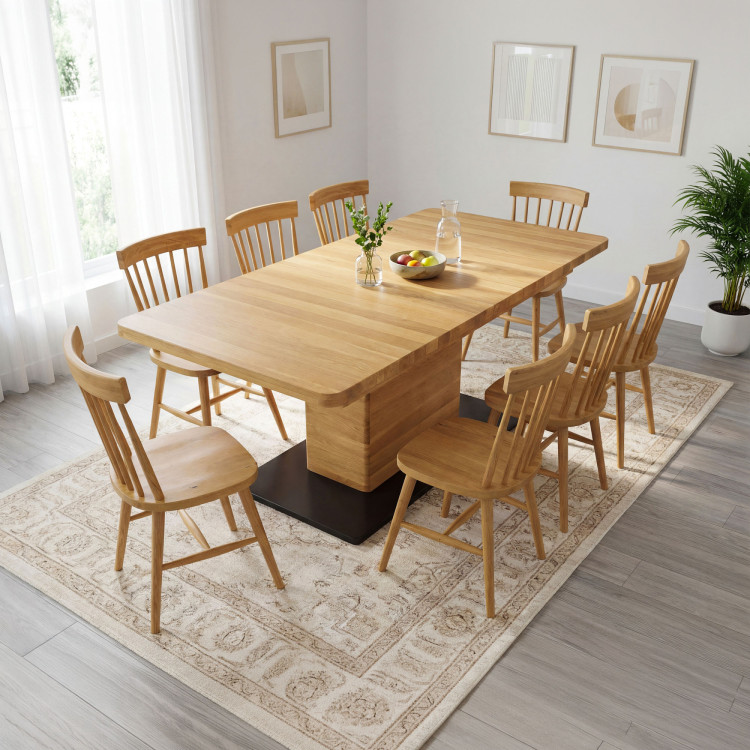 Tölgyfa kihúzható egylábú étkezőasztal