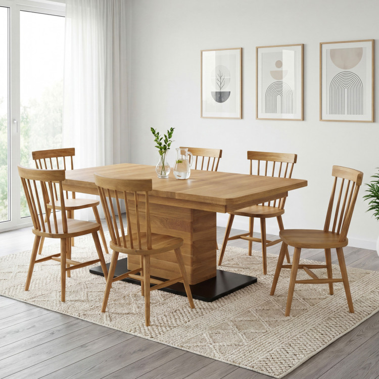 Tölgyfa kihúzható egylábú étkezőasztal