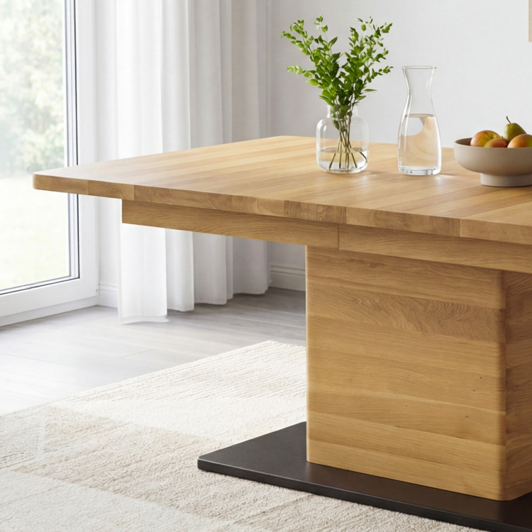 Tölgyfa kihúzható egylábú étkezőasztal