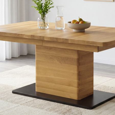 Tölgyfa kihúzható egylábú étkezőasztal