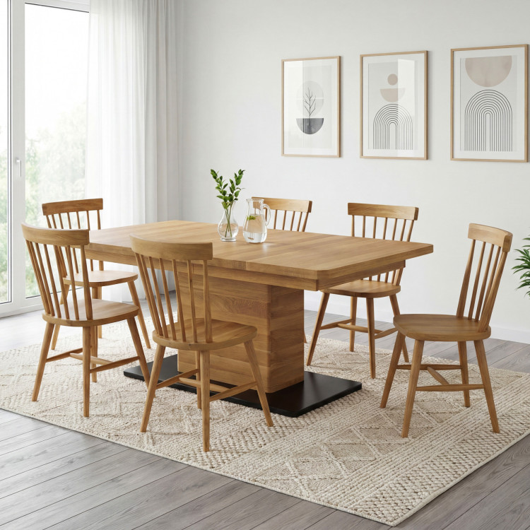 Tölgyfa kihúzható egylábú étkezőasztal