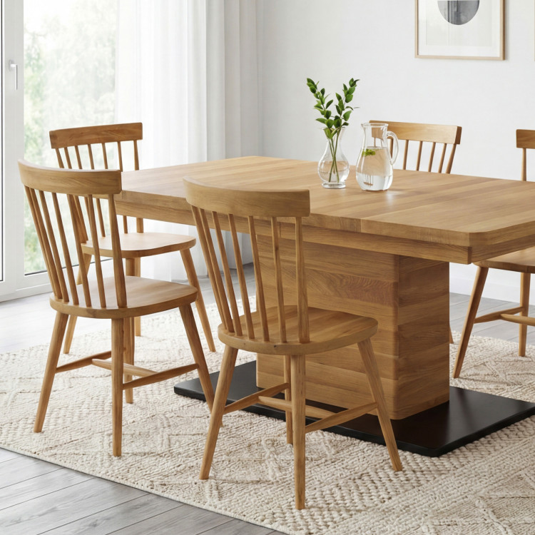 Tölgyfa kihúzható egylábú étkezőasztal