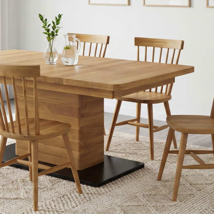 Tölgyfa kihúzható egylábú étkezőasztal