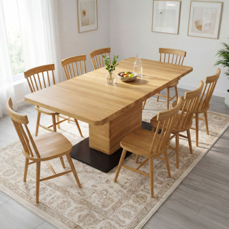 Tölgyfa kihúzható egylábú étkezőasztal