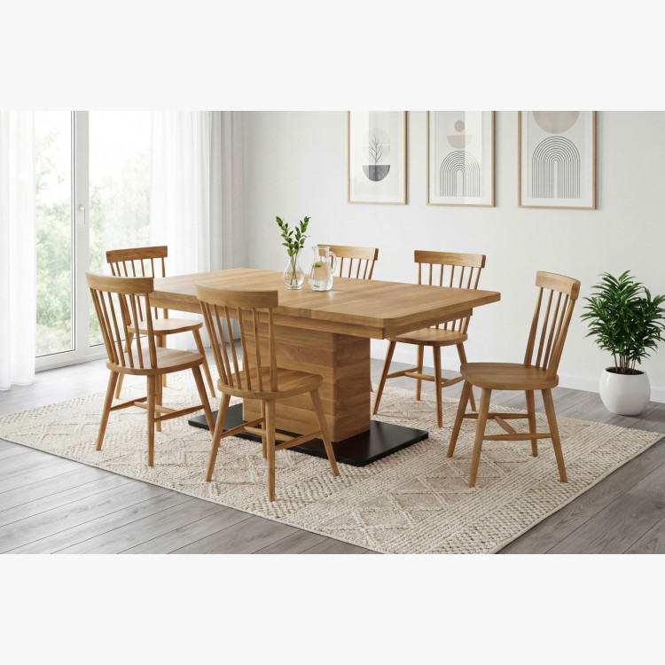 Tölgyfa kihúzható egylábú étkezőasztal