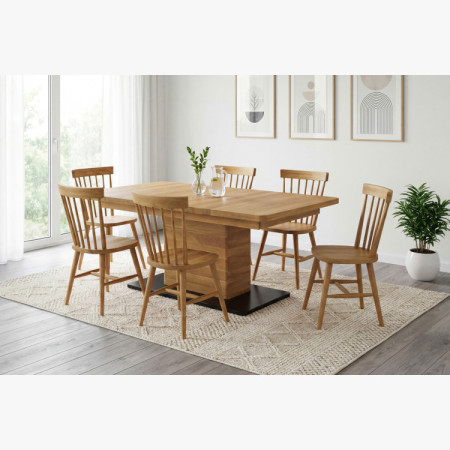 Tölgyfa kihúzható egylábú étkezőasztal