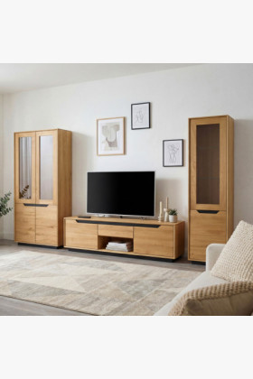 Modern tömör tölgyfa nappali bútorszett, natúr tölgy, 3 részes