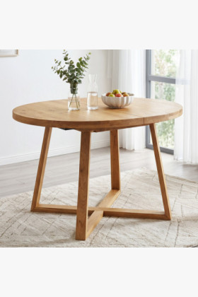 Kerek kihúzható étkezőasztal tömör tölgyből, ø120-160 cm