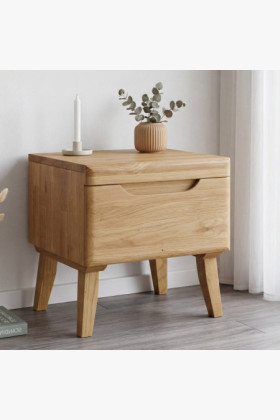 Tömör tölgy éjjeliszekrény lábakon, 45x40 cm, skandináv stílus