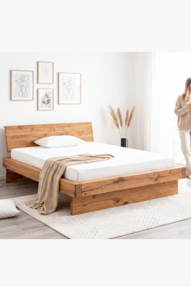 Masszív tölgyfa franciaágy 180x200 cm, természetes olajozott felület