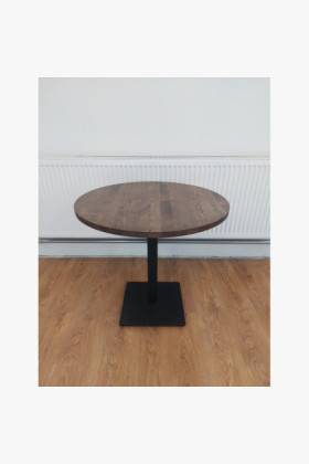 Kerek étkezőasztal dió furnérozott lap fekete fém lábakkal 80 cm