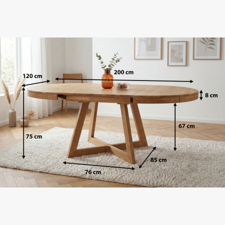 Tölgyfa kihúzható étkezőasztal Valencia 120–200 cm