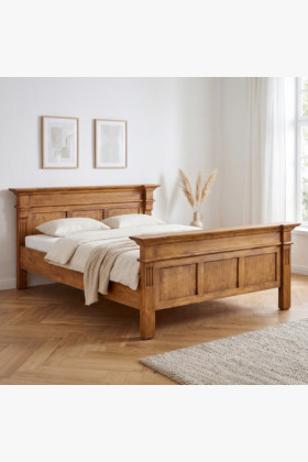 Rusztikus tömörfa franciaágy 160x200 cm barna lakkozott fenyőből