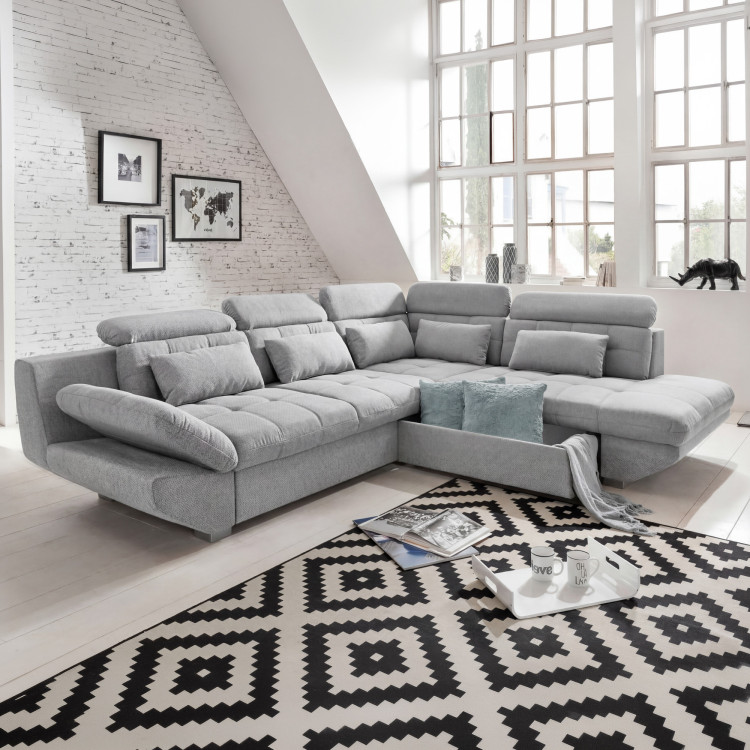 Sarok ülőgarnitúra  szürke – jobb oldali sarok ágyazható és tárolóval