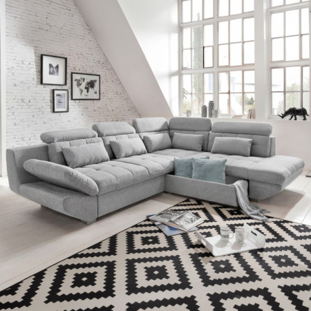 Sarok ülőgarnitúra  szürke – jobb oldali sarok ágyazható és tárolóval