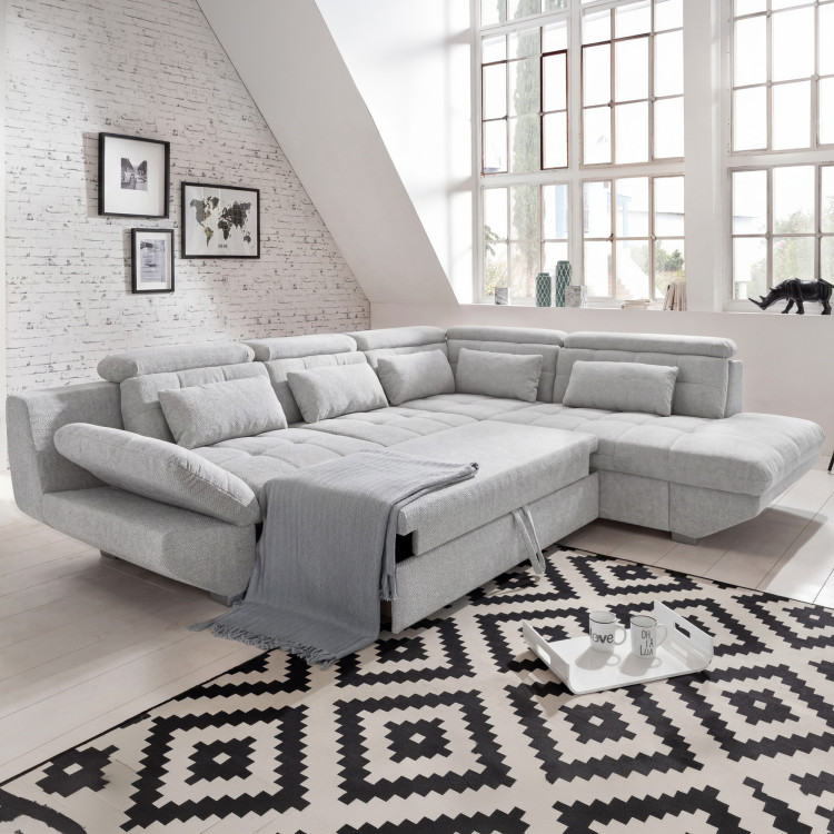 Sarok ülőgarnitúra  szürke – jobb oldali sarok ágyazható és tárolóval