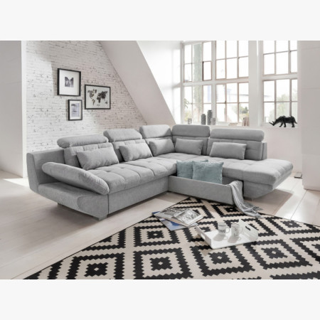 Sarok ülőgarnitúra  szürke – jobb oldali sarok ágyazható és tárolóval