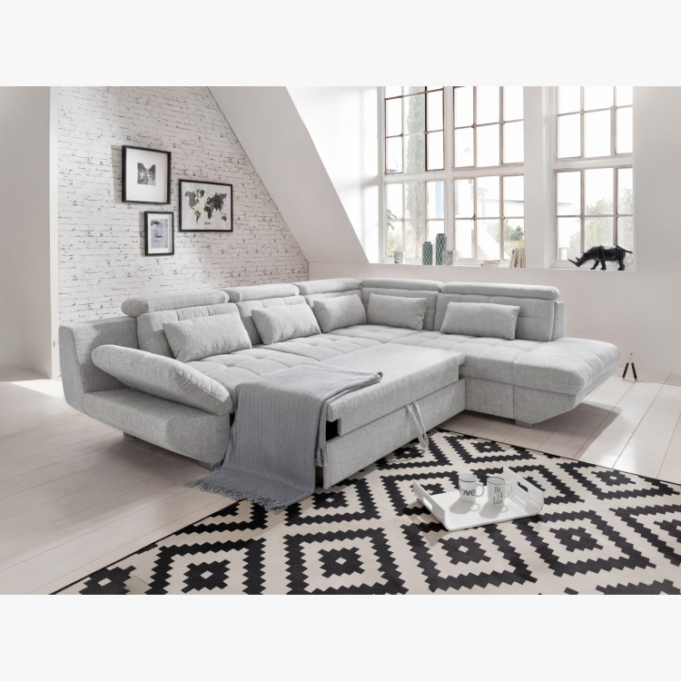 Sarok ülőgarnitúra  szürke – jobb oldali sarok ágyazható és tárolóval