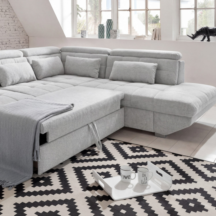 Sarok ülőgarnitúra  szürke – jobb oldali sarok ágyazható és tárolóval