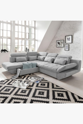 Sarok ülőgarnitúra szürke – balos sarok ággyá nyitható és tárolóval