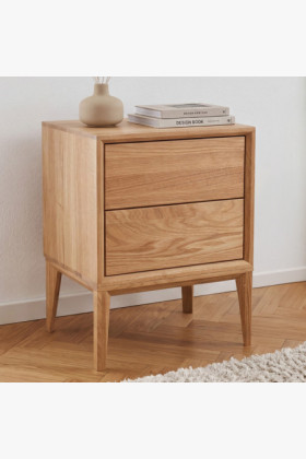 Tömör tölgy éjjeliszekrény 2 fiókkal, természetes olajozott,