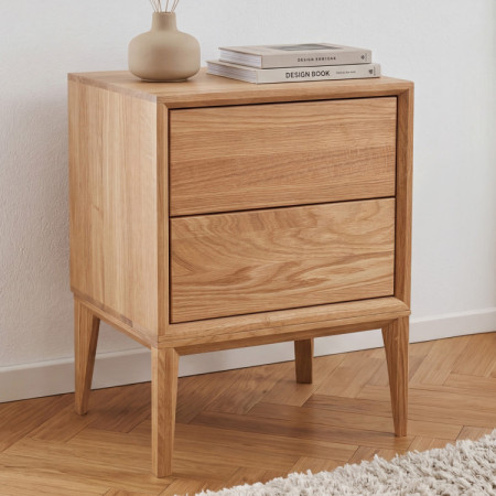 Tölgyfa éjjeliszekrény Oslo 2 fiókkal – tömör tölgy