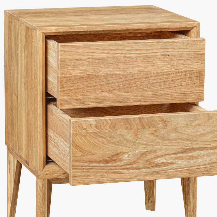 Tölgyfa éjjeliszekrény Oslo 2 fiókkal – tömör tölgy
