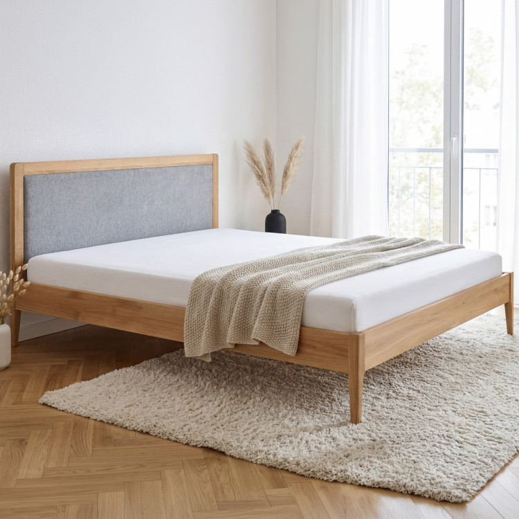 Franciaágy tölgy lábakkal 180 x 200 cm, Szövetes fejtámla