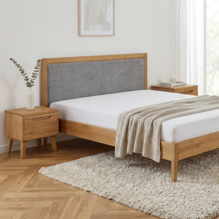Franciaágy tölgy lábakkal 180 x 200 cm, Szövetes fejtámla