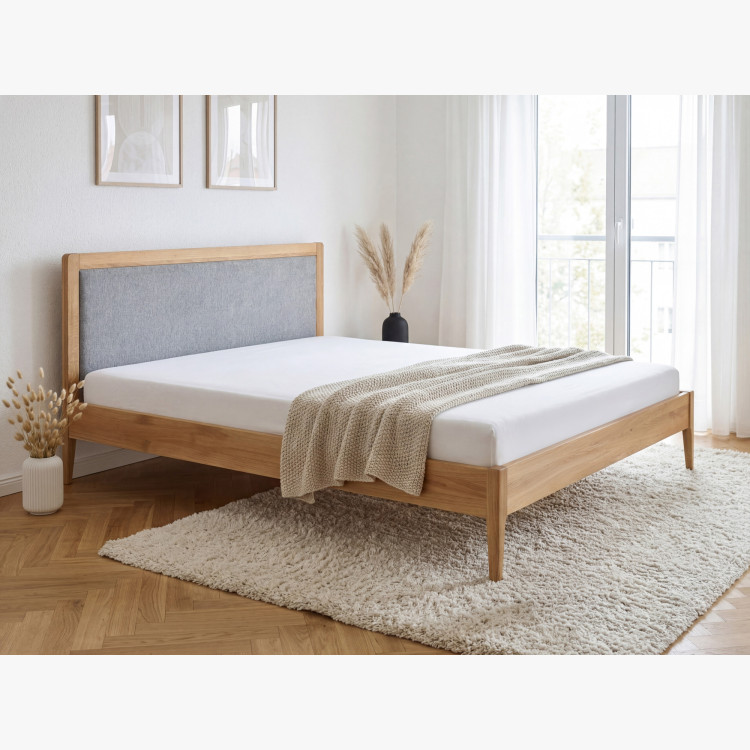 Franciaágy tölgy lábakkal 180 x 200 cm, Szövetes fejtámla