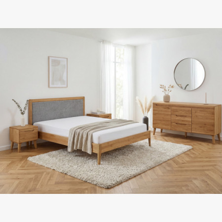 Franciaágy tölgy lábakkal 180 x 200 cm, Szövetes fejtámla