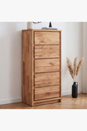 Keskeny magas tölgyfa komód – 5 fiók