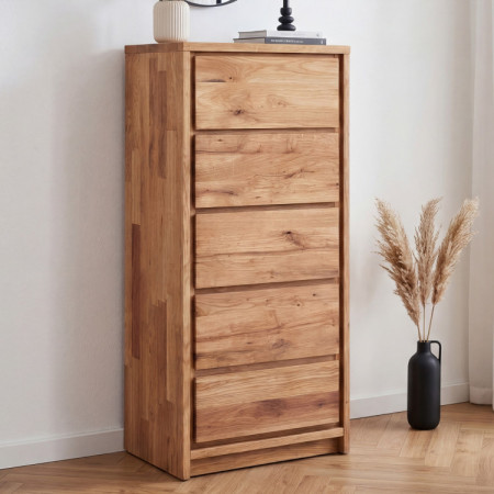 Keskeny magas tölgyfa komód – 5 fiók