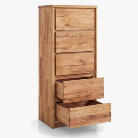 Keskeny magas tölgyfa komód – 5 fiók