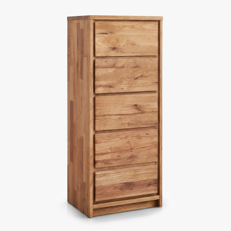 Keskeny magas tölgyfa komód – 5 fiók